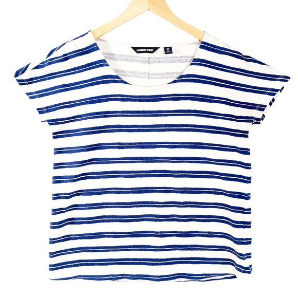 Lands End Tops - Lands End, Navy & White Stripe Short Sleeve Tee Slightly Ribbed Fabric Preppy XS